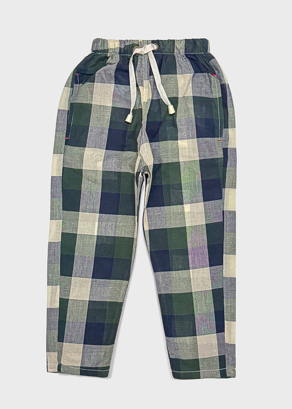 BOY CHECK COTTON TROUSER (GREY)