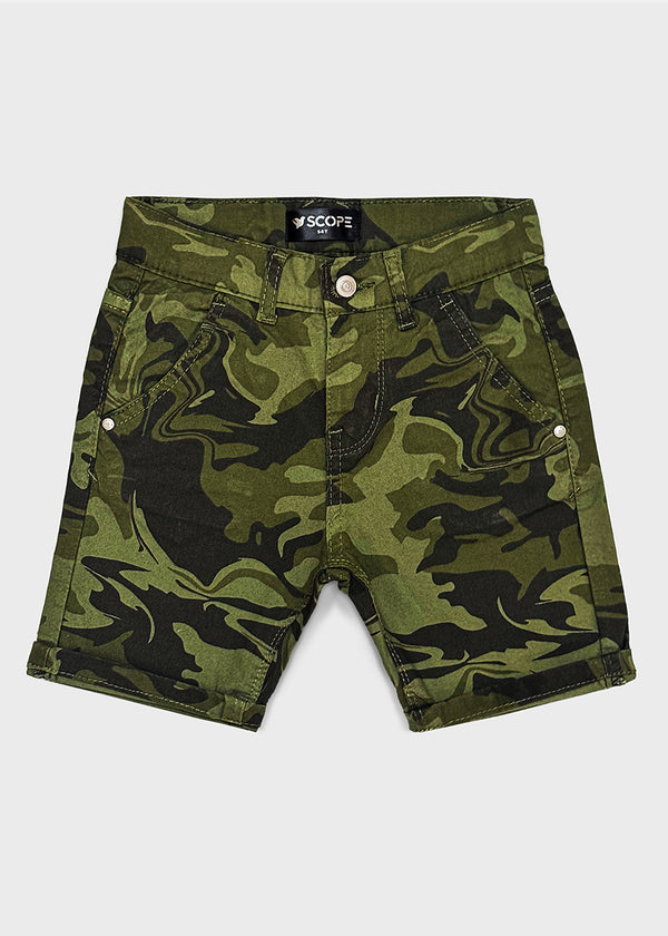 BOYS COTTON PRINTED SHORTS DARK (GREEN)