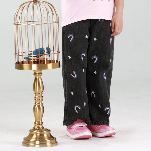 GIRL DENIM RAINBOW EMB DARK (GREY)