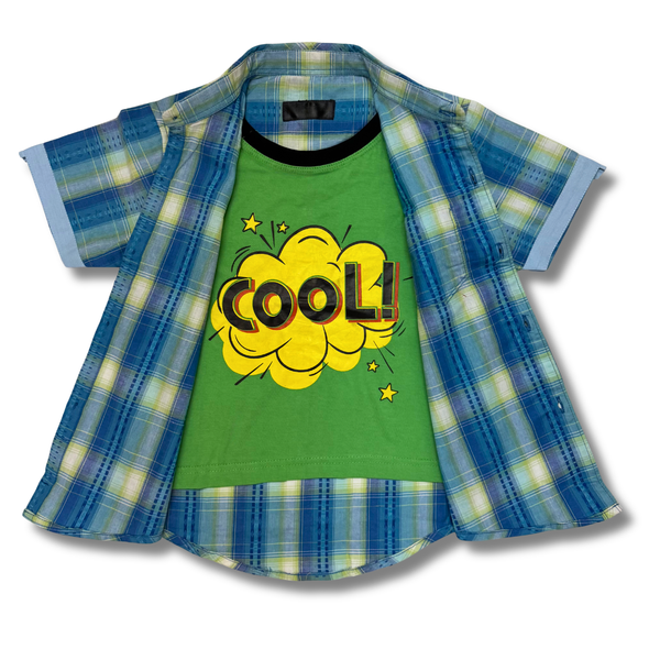 COOL CASUAL DOUBLE SHIRT SKY & (GREEN)