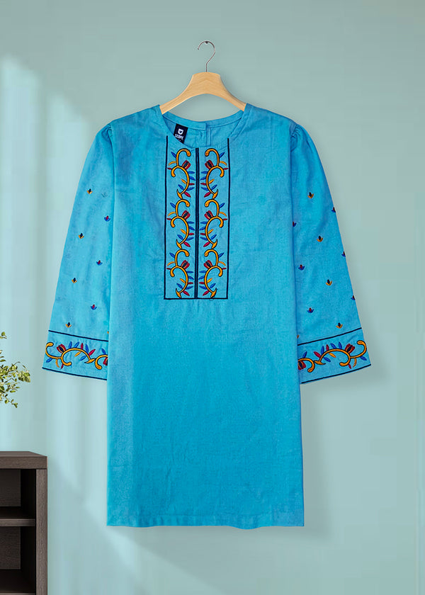 GIRLS KURTI EMB RECT LIGHT (BLUE)