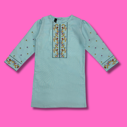 GIRLS KURTI EMB RECT S25GKI005 LIGHT BLUE