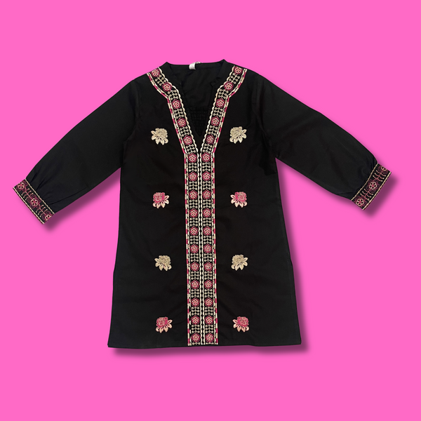 GIRLS KURTI EMB (BLACK)