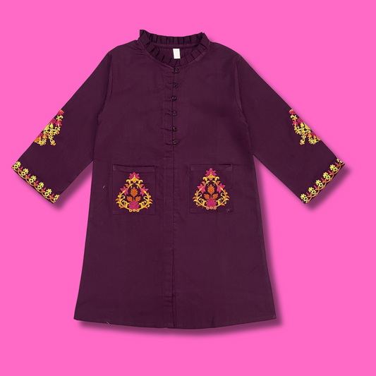 GIRL KURTI EMB POCKET S25GKI019 PURPLE