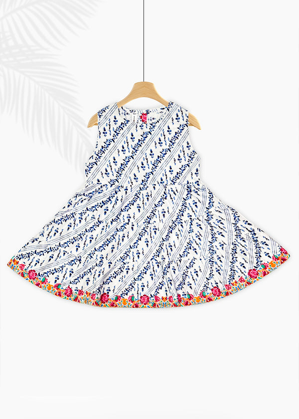 GIRLS TOP PRINTED WHITE & (BLUE)