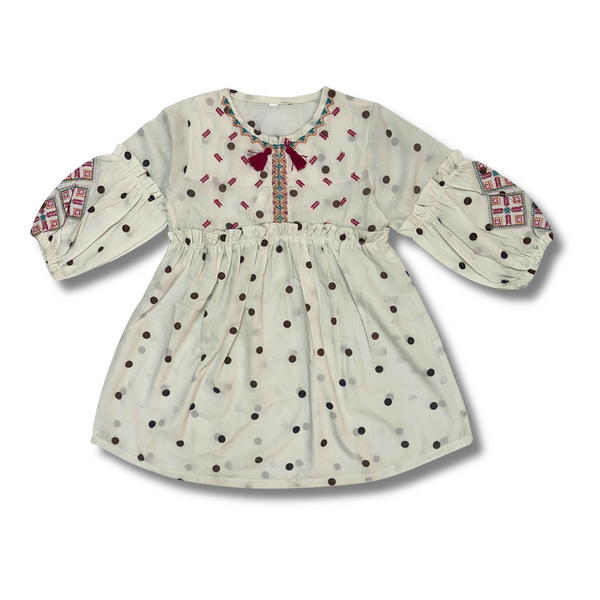 GIRLS TOP POLKA EMB (WHITE)